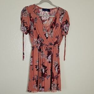 Blue Rain Floral Mini Dress in Coral and Purple